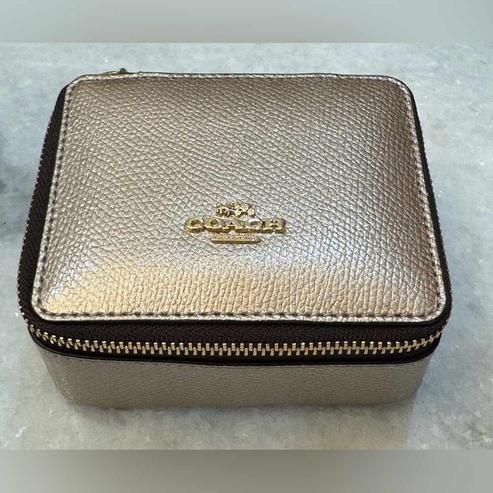 Coach Shimmering Champagne Leather Jewelry Case